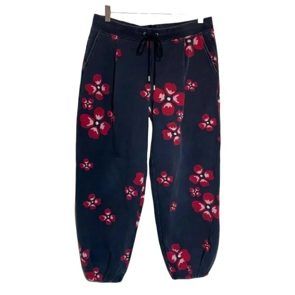 Y2K Armani Jeans Floral Joggers S Navy Blue Red Drawstring Elastic Waist P81XF